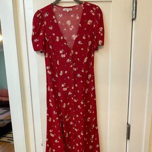 Reformation Red Pattern Print Floral Locklin Midi Dress